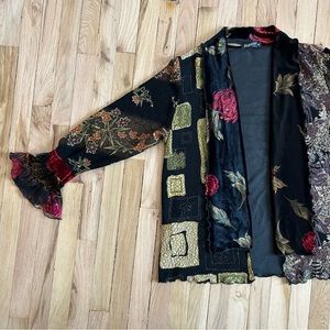Vintage 90s Patchwork Velvet Bell Sleeve Blazer